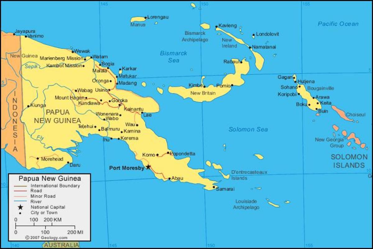 mapa de papúa nueva guinea y los países vecinos