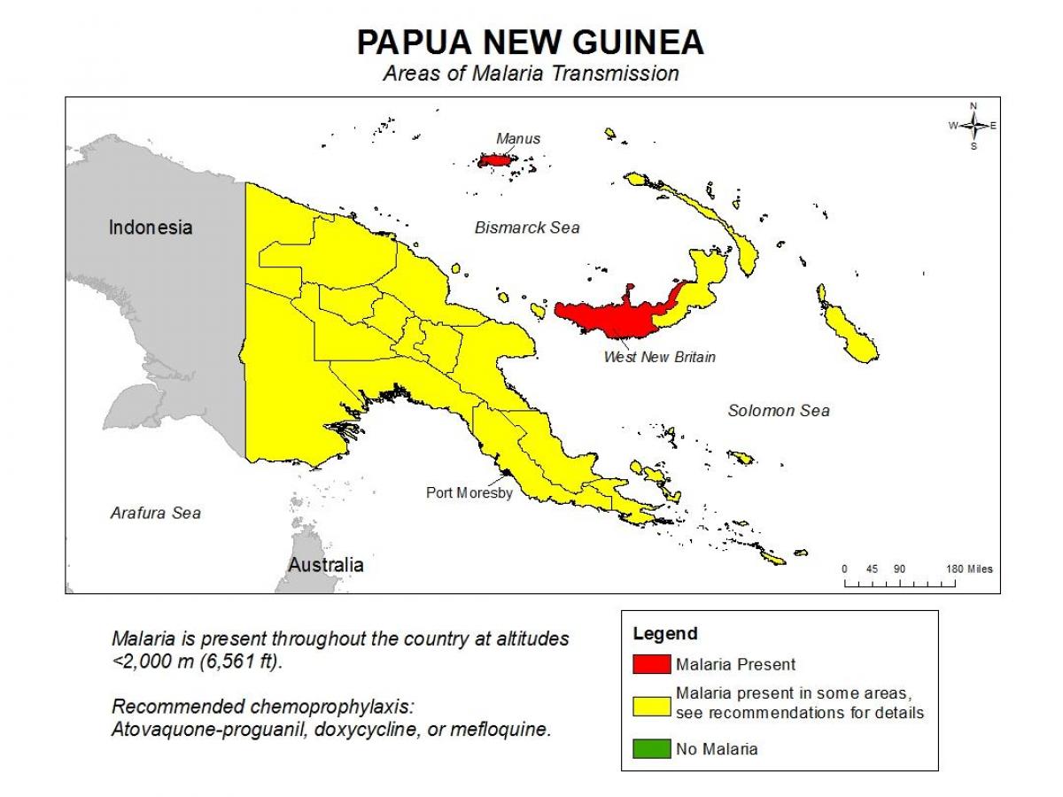 mapa de papúa nueva guinea de la malaria
